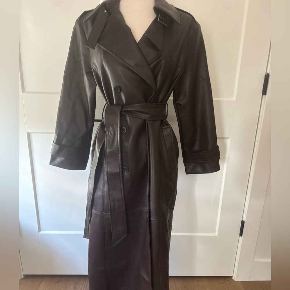Abercrombie & Fitch Dark Brown Vegan Leather Trench Coat XSP